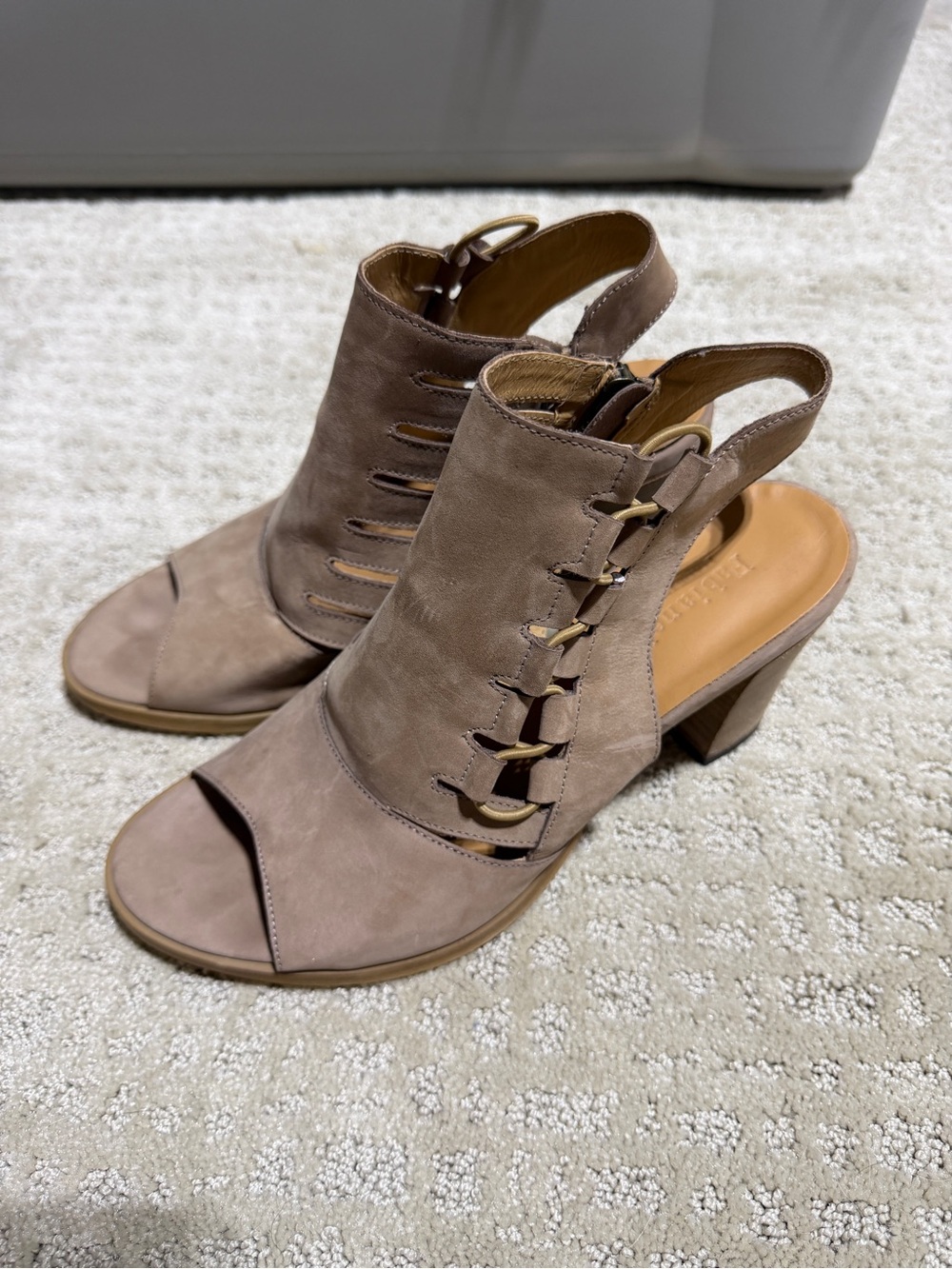 Slingback Open-Toe Heeled Sandals in Taupe Suede